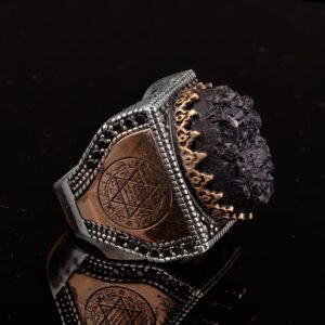 Gerçek Doğal Druzy Kristal Kuvars Taş Yüzük Erkekler İçin, Kral Süleyman Yüzüğü, 925 Ayar Gümüş Erkek Yüzüğü - Görsel 7