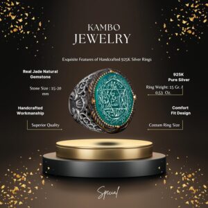 El Yapımı Süleyman Mührü Yüzüğü, Doğal Yeşil Oniks Taşı, İslami Erkek Yüzüğü, 925 Ayar Gümüş - Görsel 2