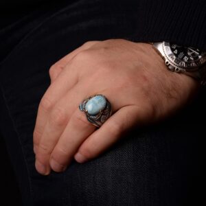 Gerçek Larimar Doğal Taş Yüzük, 925 Ayar Gümüş Yüzük, Gerçek Taş Yüzük - Görsel 7