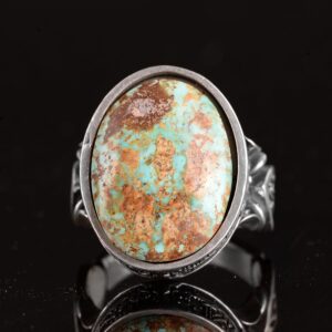 El yapımı Doğal Arizona Turkuaz Taş Yüzük - 925 Ayar Sert Gümüş Yüzük Erkekler İçin - Farklı Yüzük (Stil-2) - Görsel 6