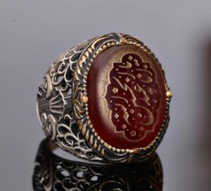 Doğal Akik Taşlı İslami Yüzük - 925 Ayar Gümüş Erkek Takısı - Görsel 3