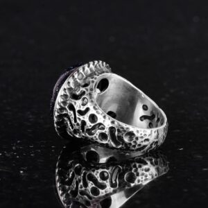 925 Ayar Gümüş Erkek Yüzük - El Yapımı Mavi Güneş Yapay Taşı Yüzük - Modern Tasarım - Görsel 5