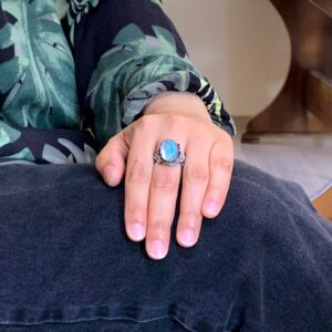 Gerçek Doğal Arizona Turkuaz Taş Yüzük, 925 Ayar Gümüş Yüzük, Minimalist El Yapımı Yüzük (Stil-9) - Görsel 3