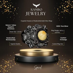 El Yapımı Gerçek Sarı Safir Taşlı Yüzük, Camii Tasarımı, İslami Erkekler için Gümüş Yüzük - Görsel 2