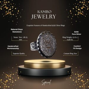 Kral Süleyman Mührü Oniks Taş Yüzük - Beyaz 925 Ayar Gümüş Erkek Davut Yıldızı Takı - Görsel 2