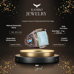 Gerçek Doğal Amazonit Taşı Yüzük, 925 Ayar Gümüş Yüzük, Oval Amazonit Yüzük - Görsel 2