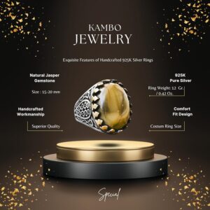 Yeşil Doğal Jasper Taşlı Yüzük Erkekler için, Gümüş Yeşil Jasper Yüzük, 925 Ayar Gümüş Erkek Yüzüğü, Büyük Yüzük - Görsel 2