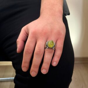 925 Ayar Katı Gümüş Erkek Yüzük Doğal Prehnit Taşı ile, El Yapımı Şıklık - Görsel 3