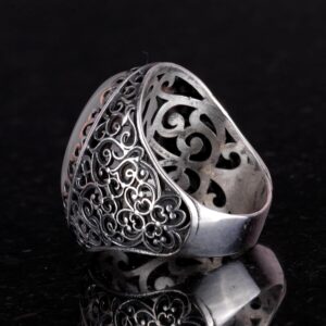 El Yapımı Sterlin Gümüş Erkek Büyük Yüzük ile Üretilmiş Ay Taşı - Görsel 7