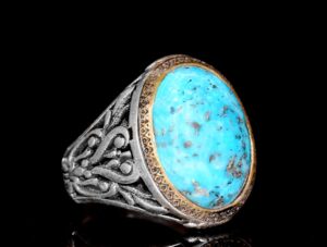 Erkekler için Sterlin Gümüş Yüzük - Doğal Arizona Turkuaz Taşı - Görsel 3