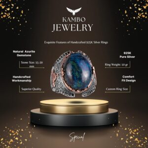 Mescidi Aksa İslami Yüzük, Doğal Cabochon Azurit Taş Yüzük, 925K Katı Gümüş Erkek Yüzük, İçgörü ve Netlik Tasarımı - Görsel 2