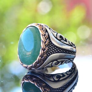 Gerçek Doğal Taş Yüzük, El Yapımı Yüzük, Yeşil Aventurin Oval Yüzük, 925 Ayar Gümüş Yüzük Erkekler İçin - Görsel 4