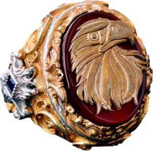 El Yapımı Yüzük - 925 Ayar Katı Gümüş Erkek Altın Kaplama Takı (Şahin)