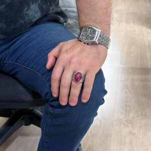 Doğal Yakut Taşlı Yüzük, 925 Ayar Sert Gümüş Yüzük Erkekler İçin, Farklı Yüzük - Görsel 3