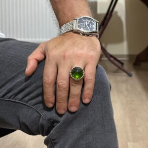 925 Ayar Gümüş Yüzük - Kral Yüzüğü - Yapay Taş Yüzük - El Yapımı Erkek Yüzüğü (Yapay Peridot) - Görsel 3