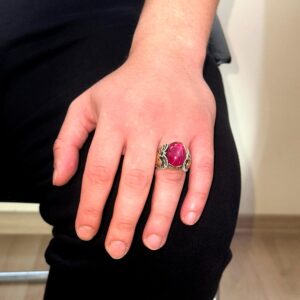 Gerçek Doğal Yıldız Yakut Taşlı Yüzük, 925 Ayar Gümüş Erkek Yüzük - Görsel 3