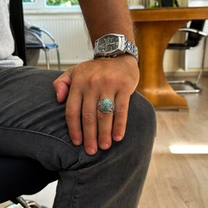 Gerçek Doğal Arizona Turkuaz Taş Yüzük, Cami Detaylı Yüzük, 925 Ayar Gümüş Yüzük (Model-2) - Görsel 3