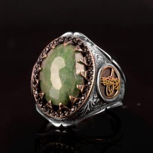 Gerçek Doğal Zümrüt Taşı Erkek Yüzük, Osmanlı Yüzüğü, Orta Doğu Etnik Tasarım, 925 Ayar Gümüş Yüzük - Görsel 4