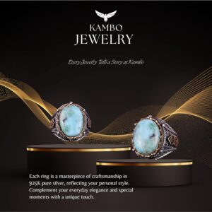 El Yapımı Doğal Larimar Taşı Yüzük, 925 Ayar Saf Gümüş Erkek Yüzüğü, Okyanus Huzuru Tasarımı - Görsel 7