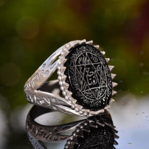 925 Ayar Gümüş İslami Zülfikar Kılıcı Yüzüğü, Doğal Oniks Taşı, Süleyman Mührü Yüzüğü, Davut Yıldızı Yüzüğü - Görsel 7
