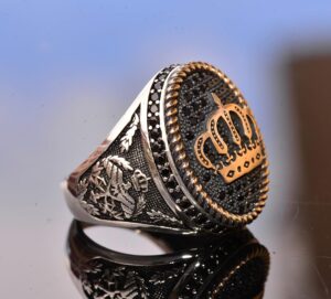 925 Ayar Gümüş Kral Taç Yüzük - Doğal Oniks Taşı - Erkekler için Görkemli Takı - Görsel 4