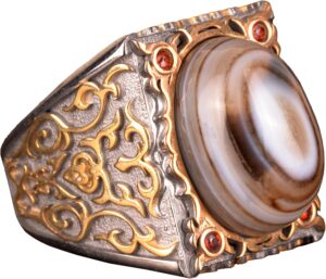 Gerçek Doğal Agat Taşı Yüzük, 925 Ayar Gümüş Yüzük, Erkek Sultan Yüzüğü - Görsel 1