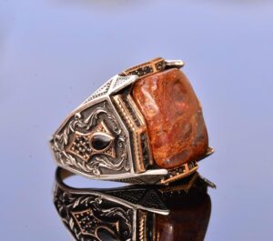 Gerçek Doğal Pietersite Dikdörtgen Taş Yüzük - 925 Ayar Gümüş Gerçek Taş Yüzük - Görsel 4