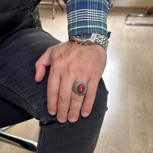 Gerçek Doğal Taş Yüzük, 925 Ayar Katı Gümüş Erkek Yüzüğü (Kırmızı Kan Taşı) - Görsel 3