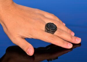 El Yapımı Süleyman Mühürü Yüzüğü, Siyah Oniks Taşı, İslami Erkek Yüzüğü, 925 Ayar Gümüş Yüzük (Oniks) - Görsel 6