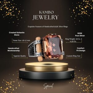 Şık 925 Ayar Gümüş El Yapımı Erkek Takısı - Sultanite Yapay Taş Yüzük - Görsel 2