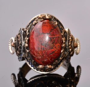 El Yapımı 925 Ayar Gümüş Erkek Yüzük, Gerçek Kan Taşı Yüzük, Aslan Tasarımı, Altın Kaplama Doğum Taşı Yüzüğü (Kan Taşı) - Görsel 4