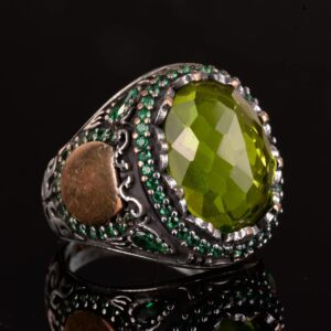 925 Ayar Gümüş Yüzük ile Oluşturulmuş Yapay Peridot Taşı - Şık Erkek Yüzüğü - Görsel 3