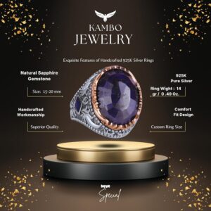 Gerçek Doğal Taş Yüzük - 925 Ayar Gümüş El Yapımı Yüzük (Safir) - Görsel 2