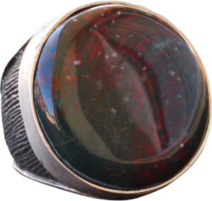 Gerçek Doğal Kan Taşı Yüzük, Katı Gümüş Yüzük, Bin Men Yüzük, Yeşil - Görsel 1