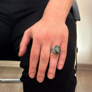 925 Ayar Katı Gümüş Erkek Yüzük - Doğal Taş Seçenekleri ile El Yapımı Tasarım (Yeşil Göz) - Görsel 3