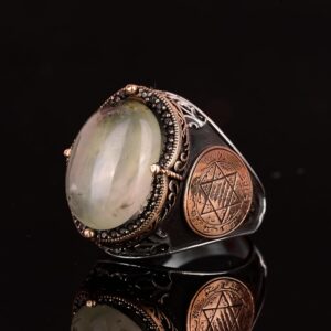 Doğal Prehnit Jade Taş Yüzük, Davut Yıldızı Gümüş Yüzük - Şifa Veren 925 Ayar Sert Gümüş Erkek Yüzük - Huzur ve İçgörü Tasarımı - Görsel 5