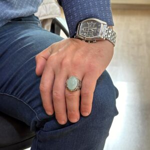 Denizci Halat Gümüş Yüzük, Doğal Taş Yüzük, 925 Ayar Gümüş Yüzük, (Cabochon Akuamarin) - Görsel 3