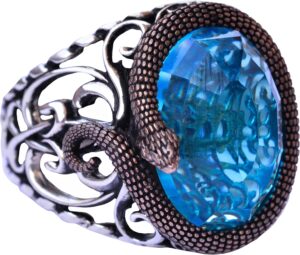 Sofistike Yılan Süslemeli 925 Ayar Gümüş Erkek Taş Yüzük Koleksiyonu - Çeşitli ve Canlı (Mavi Topaz Oluşturulmuş Taş) - Görsel 1