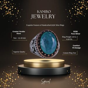 925 Ayar Gümüş Yüzük, Yapay Taş Yüzük, Kartal Sembolü Yüzük, El Yapımı Yüzük (Yapay yeşil paraiba) - Görsel 2