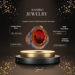 Yapay Taş Yüzük - Sultan Yüzüğü - 925 Ayar Gümüş Yüzük Erkekler İçin - El Yapımı Kral Yüzüğü (Yapay Garnet) - Görsel 2