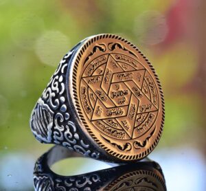 925 Ayar Gümüş Kral Süleyman Yüzüğü, Davut Yıldızı & Güç Mührü, Kabbala İlhamlı Büyük Yüzük - Görsel 3