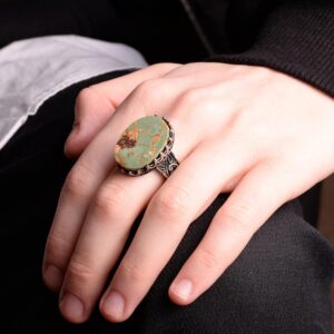 Gerçek Doğal Arizona Turkuaz Taş Yüzük, Büyük Taş Yüzük, 925 Ayar Gümüş Yüzük Erkekler İçin - Görsel 7