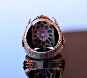 Gerçek Doğal Ametist Taşlı Yüzük - Gümüş Erkek Kartal Pençesi Yüzüğü - Görsel 8