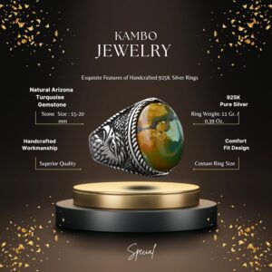 Doğal Arizona Turkuaz Taş Yüzük - 925 Ayar Gümüş Erkek Kartal Yüzük - Günlük Kullanım ve Özel Günler İçin İdeal (Stil-3) - Görsel 2