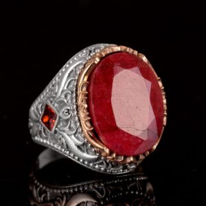 925 Ayar Gümüş Erkek Yüzük, Gerçek Doğal Yakut Taşlı Yüzük - Görsel 3