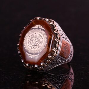 Erkekler için 925 Ayar Gümüş Yüzük, Amber Taşı, İslami Kelime-i Tevhid Yüzük, Müslüman Hediyesi, Dini Yüzük - Görsel 5
