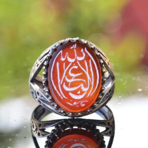 925 Ayar Gümüş Yüzük, Doğal Akik Taşı, Zülfikar İslam Kılıcı Yüzüğü - Görsel 5