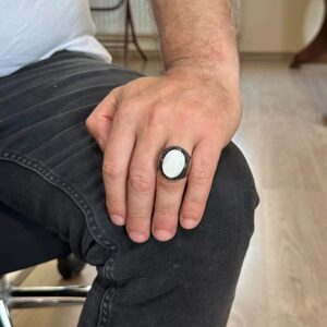 David Yıldızı Yüzüğü, Doğal Sedef Taşlı Yüzük - 925 Ayar Gümüş Yüzük - Görsel 3