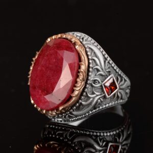 925 Ayar Gümüş Erkek Yüzük, Gerçek Doğal Yakut Taşlı Yüzük - Görsel 4