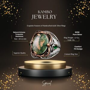 Gerçek Doğal Arizona Turkuaz Taş Yüzük, 925 Ayar Gümüş Yüzük Erkekler İçin, Sultan El Yapımı Yüzük, Stil-1 - Görsel 2